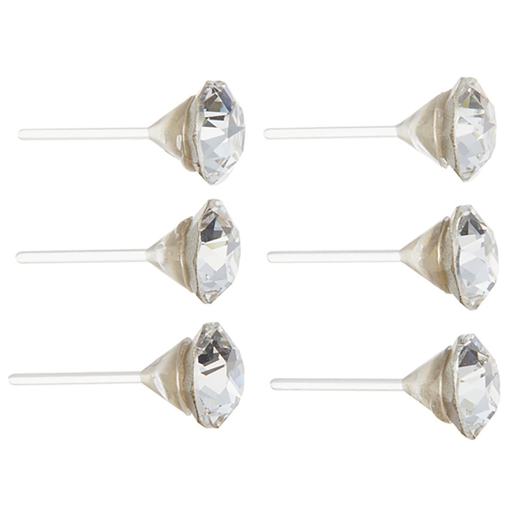 ピアス レディース 6ミリ大粒ラインストーンの6個セット[品番