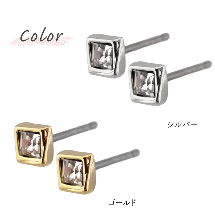 小さなスクウェアピアス ラインストーン スタッドピアス | アクセサリーショップPIENA | 詳細画像2 