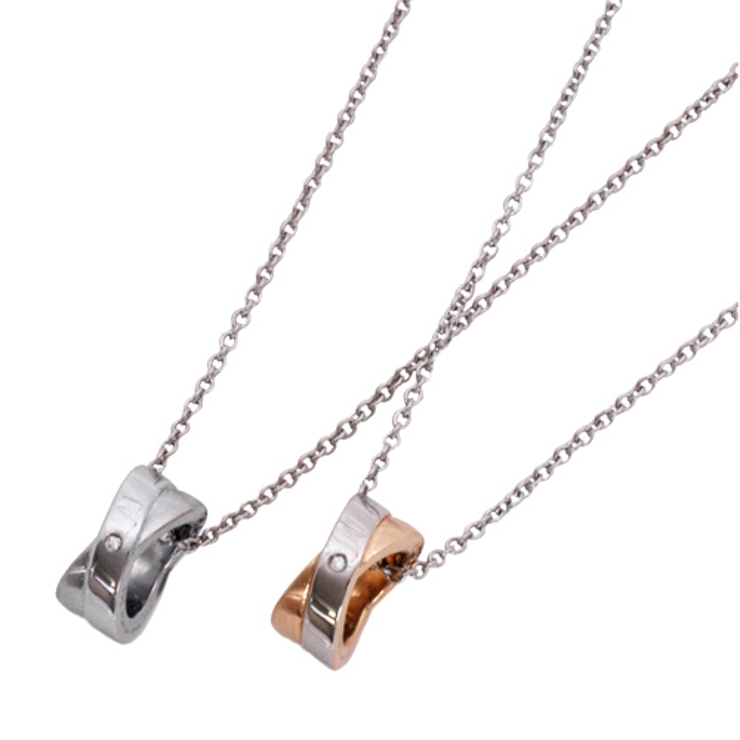 天然ダイヤモンド サージカルステンレス316L製 2つのリングがクロスしたペンダ… | アクセサリーショップPIENA | 詳細画像1 