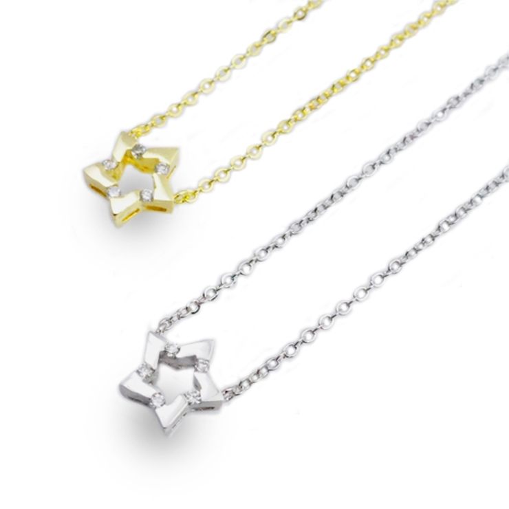 スター星の枠にジルコニアを敷き詰めたペンダントネックレス シルバー ゴールド | アクセサリーショップPIENA | 詳細画像1 