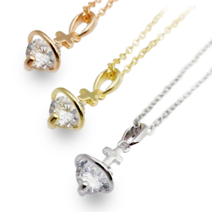 土星をイメージさせるクロスにジルコニアをセットしたペンダント