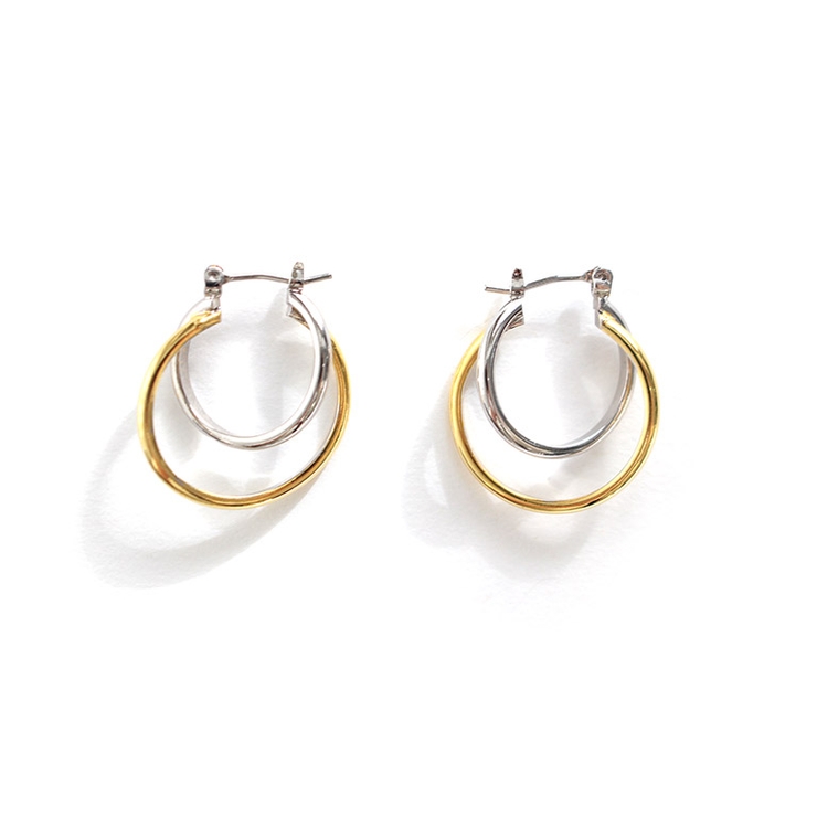 ゴールド×シルバー | バイカラーリングメタルピアス ピアス フープピアス バイカラー連 ゴールド | Pierrot