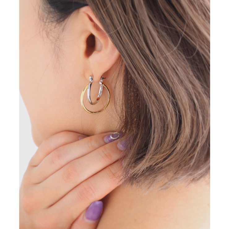 バイカラーリングメタルピアス ピアス フープピアス バイカラー連 ゴールド | Pierrot | 詳細画像7 