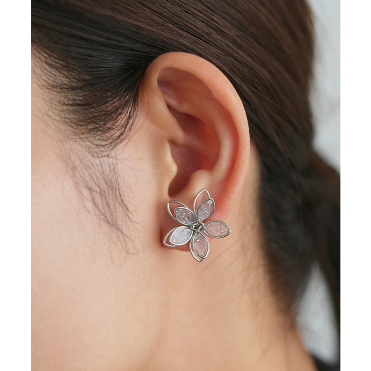 ラインフラワーラメエポピアス