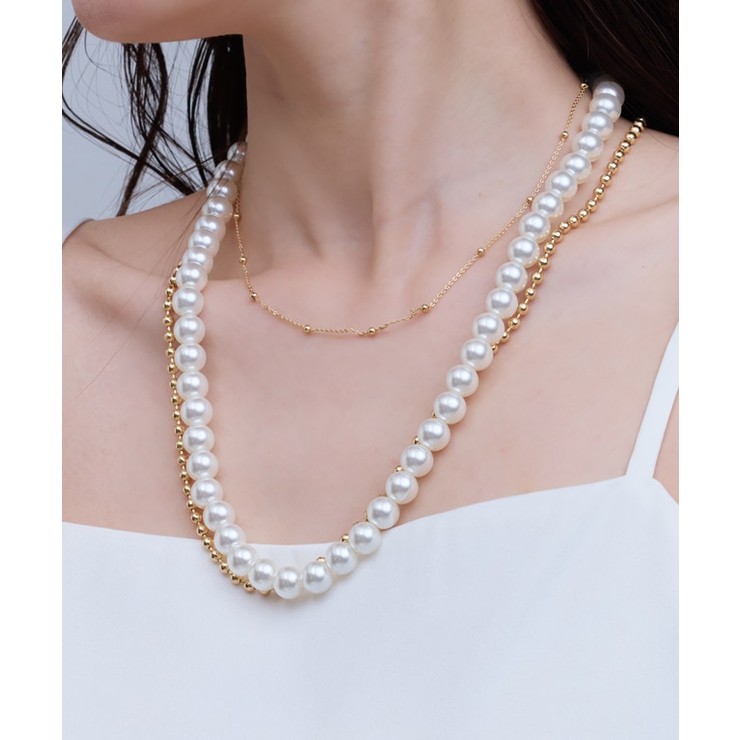ゴールド | マルチwayパール3連ネックレス チェーン パール | Pierrot