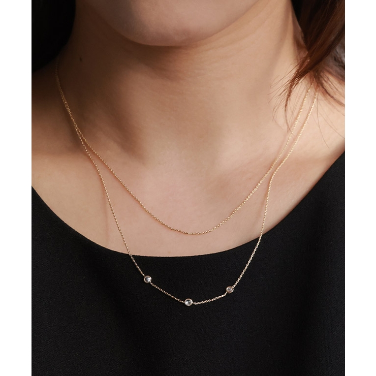 ゴールド | ストーン2連ネックレス ネックレス ガラスストーン | Pierrot