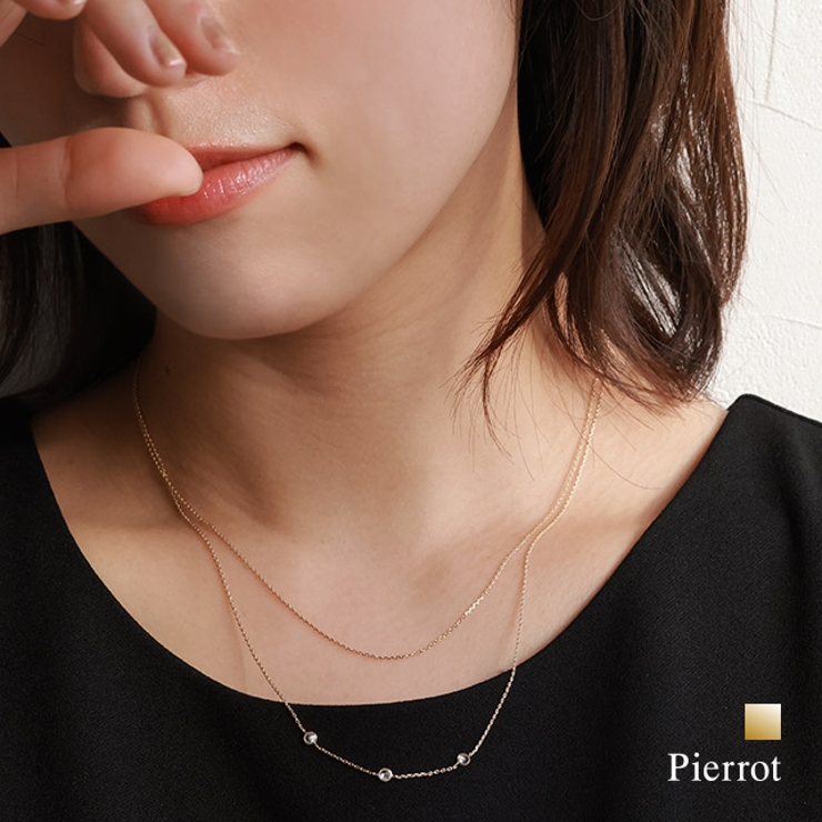 ストーン2連ネックレス ネックレス ガラスストーン | Pierrot | 詳細画像1 