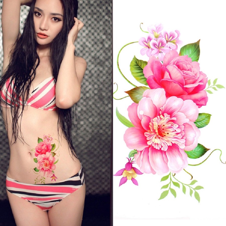 タトゥーシール ピンク花 ボディシール[品番：PARE0000190 