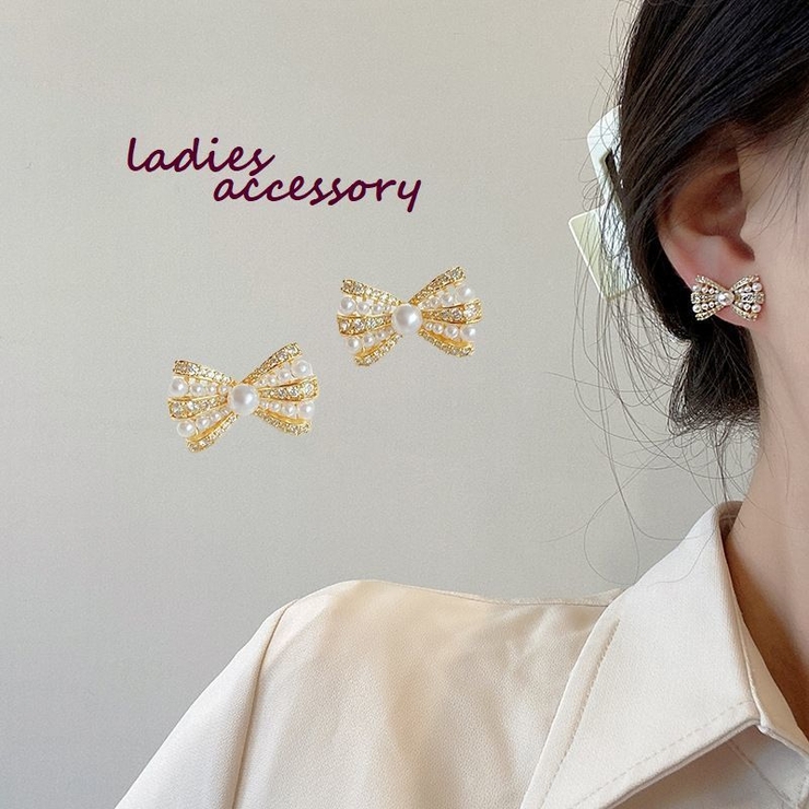 ピアス ラインストーン リボン | PlusNao | 詳細画像1 