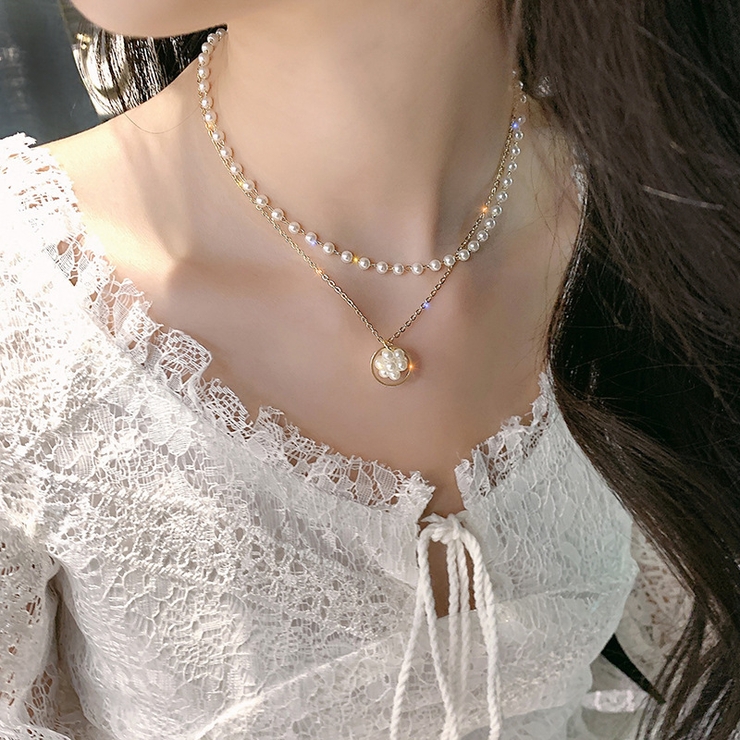 パール調ネックレス 2連チョーカー ペンダント | PlusNao | 詳細画像4 