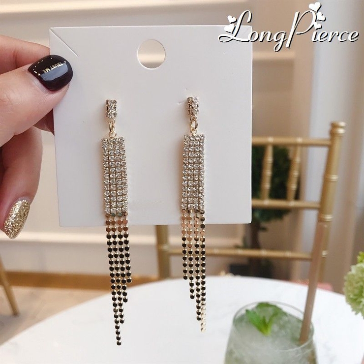 ロングピアス タッセルピアス ラインストーン | PlusNao | 詳細画像1