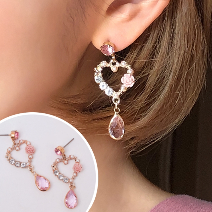 ローズ＆ティアビジューピアス ピアス アクセサリー[品番