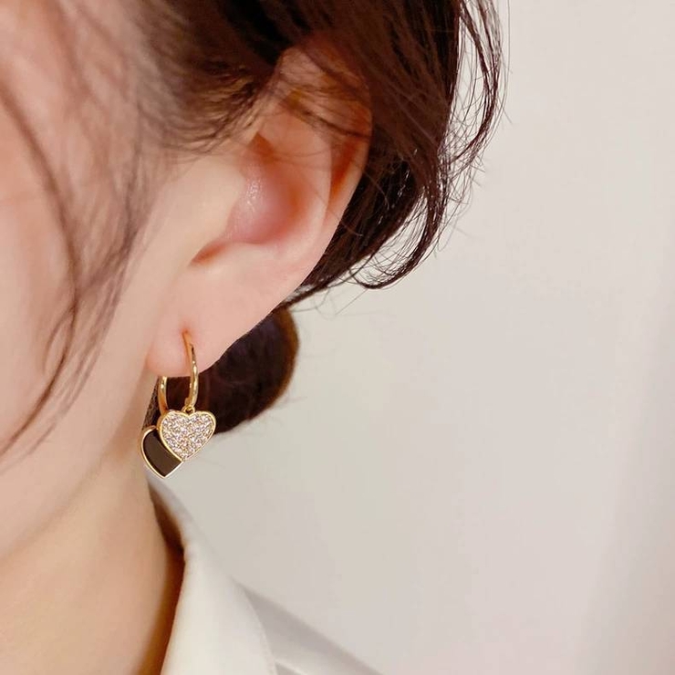 Wハート ミニフープピアス[品番：PPNW0004876]｜Pumpkin Port