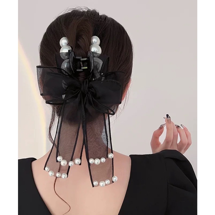 オーガンジーリボン＆デカパール ヘアクリップ[品番