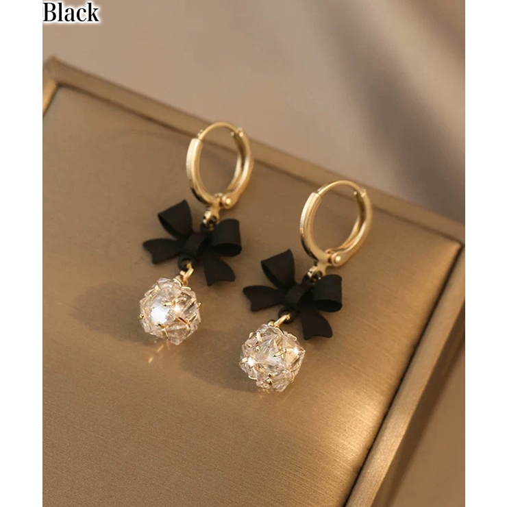 ブラック | ブラックリボン×ビジューピアス（両耳用） | Pumpkin  Port