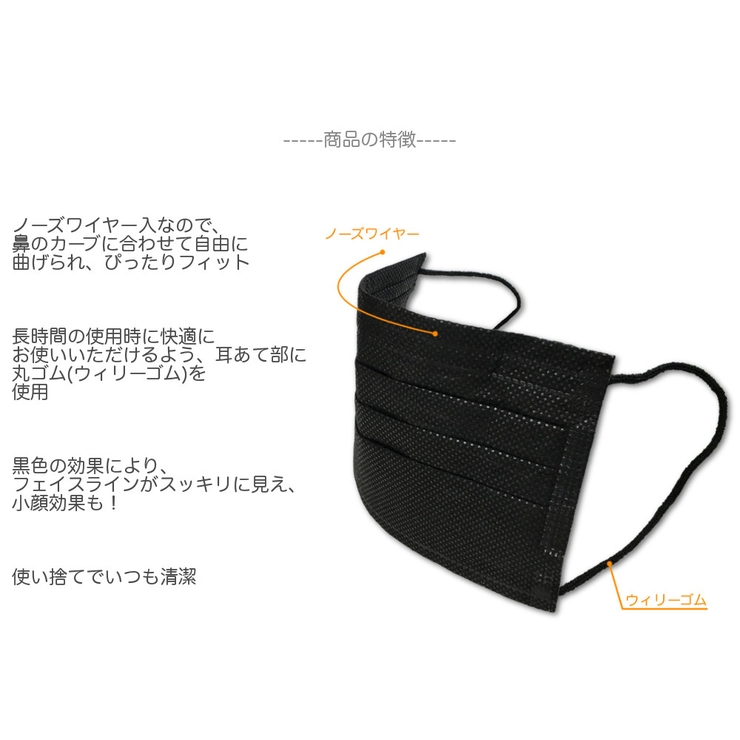 ブラックマスク 5枚SET ファッションマスク 使い捨て 黒 メンズ #A44 | RAiseNsE  | 詳細画像6 