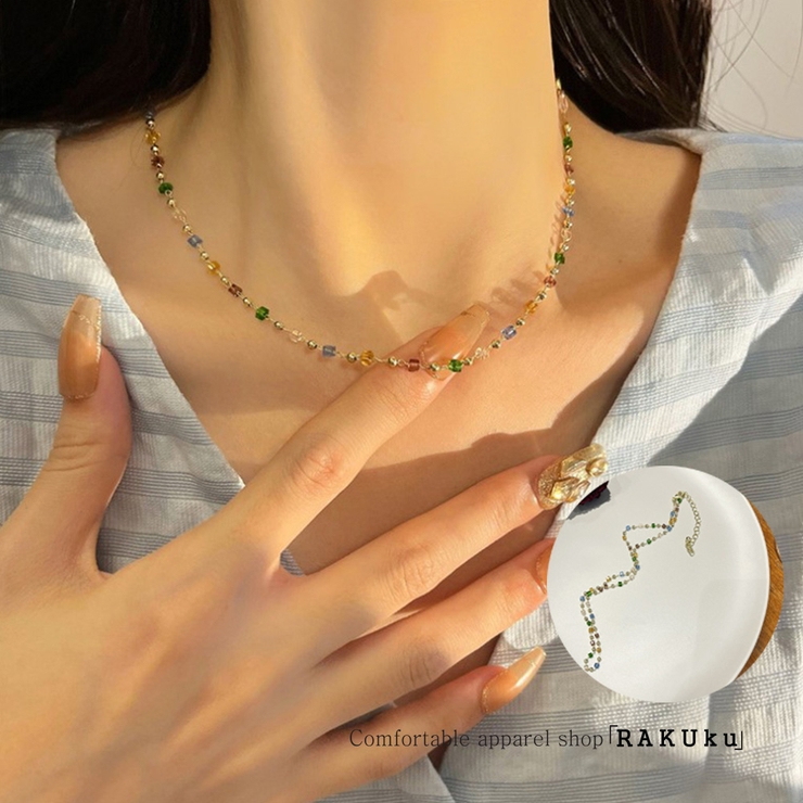 24NEW カラフルビーズチェーンネックレス[品番：RKKW0003040