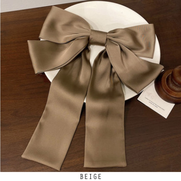 ベージュ | 24NEW ビッグサイズ リボン ヘアアクセサリー ヘアバレッタ | RAKUku