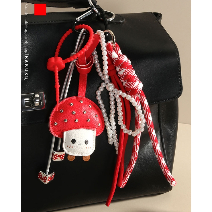 【大人気】 きのこ リボン バッグチャーム キーリング 赤 ハート 韓国系 | RAKUku | 詳細画像1 