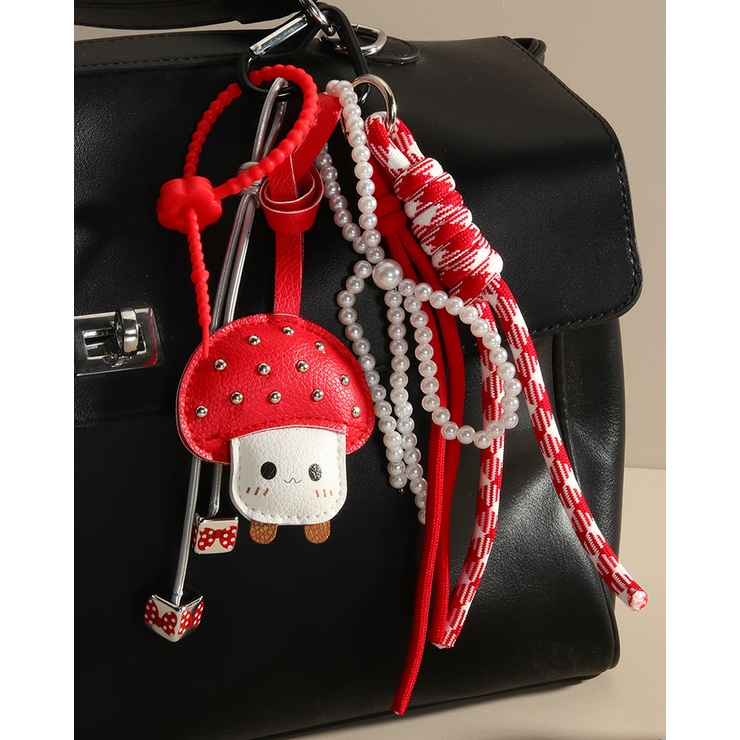 【大人気】 きのこ リボン バッグチャーム キーリング 赤 ハート 韓国系 | RAKUku | 詳細画像4 