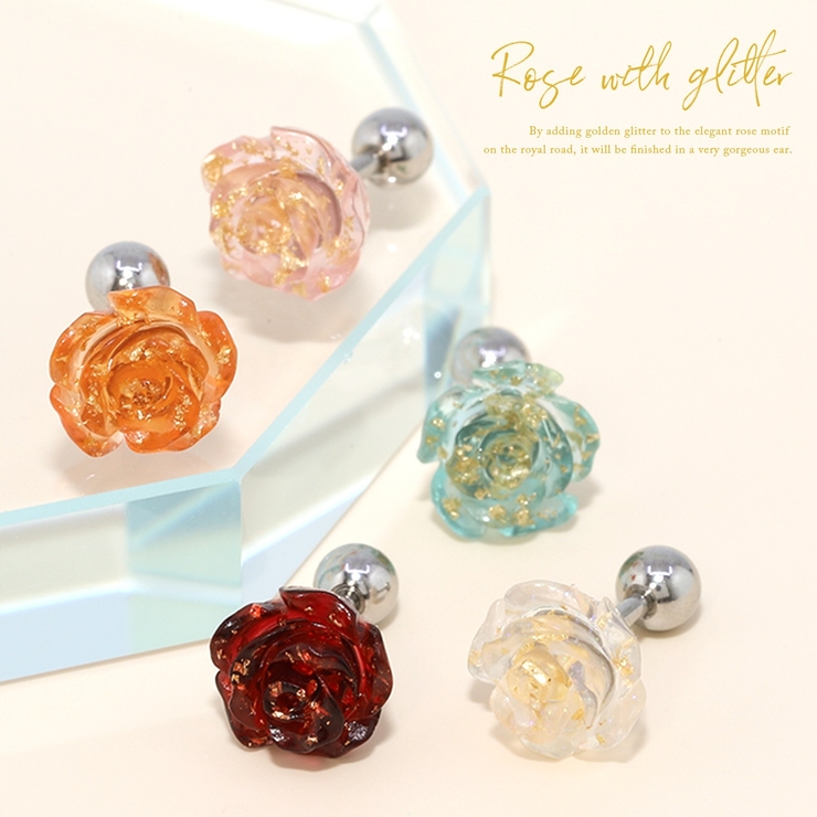 軟骨ピアス バラローズグリッターキラキラ 薔薇ストレートバーベル | ボディピアス専門店凛RIN | 詳細画像2 