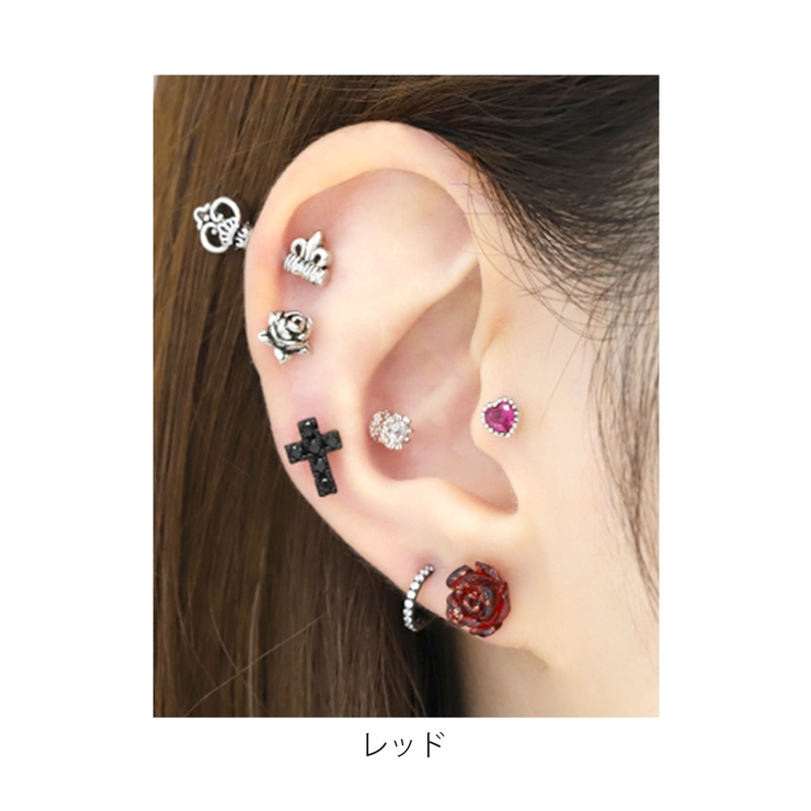 軟骨ピアス バラローズグリッターキラキラ 薔薇ストレートバーベル | ボディピアス専門店凛RIN | 詳細画像7 