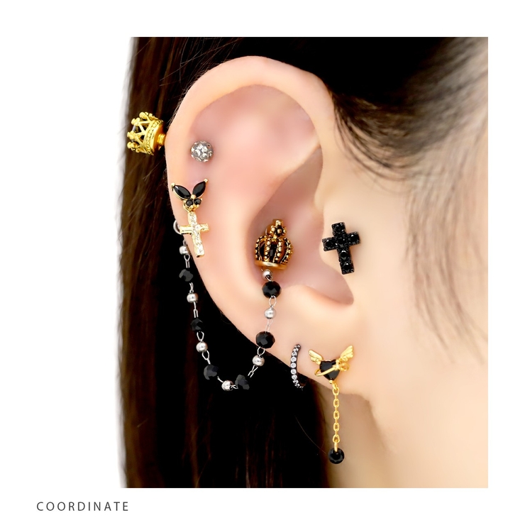 軟骨ピアスチャームボディピアス クロス十字架シルバー ゴールド[品番