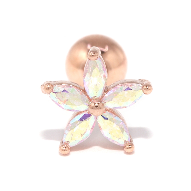 ピンクゴールド | 軟骨ピアス フラワー花ジュエル オーロラストレートバーベル | ボディピアス専門店凛RIN