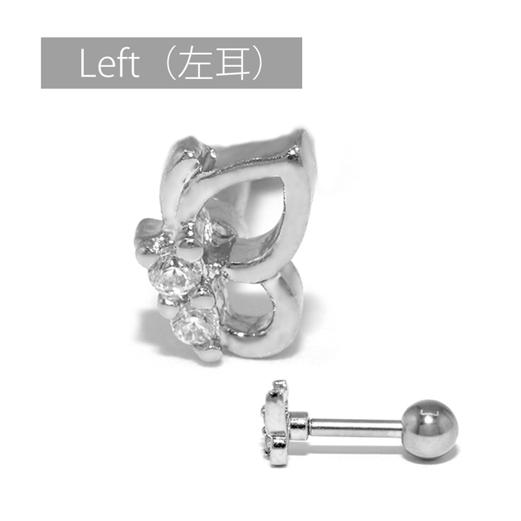 シルバー・Left(左耳) | 軟骨ピアス 蝶ちょうちょジュエルバタフライ ストレートバーベル | ボディピアス専門店凛RIN