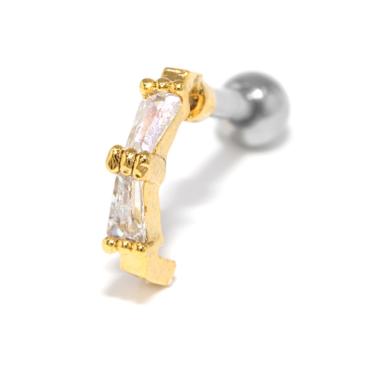 ゴールド | 軟骨ピアス スクエアカーブジュエル キュービックジルコニア | ボディピアス専門店凛RIN