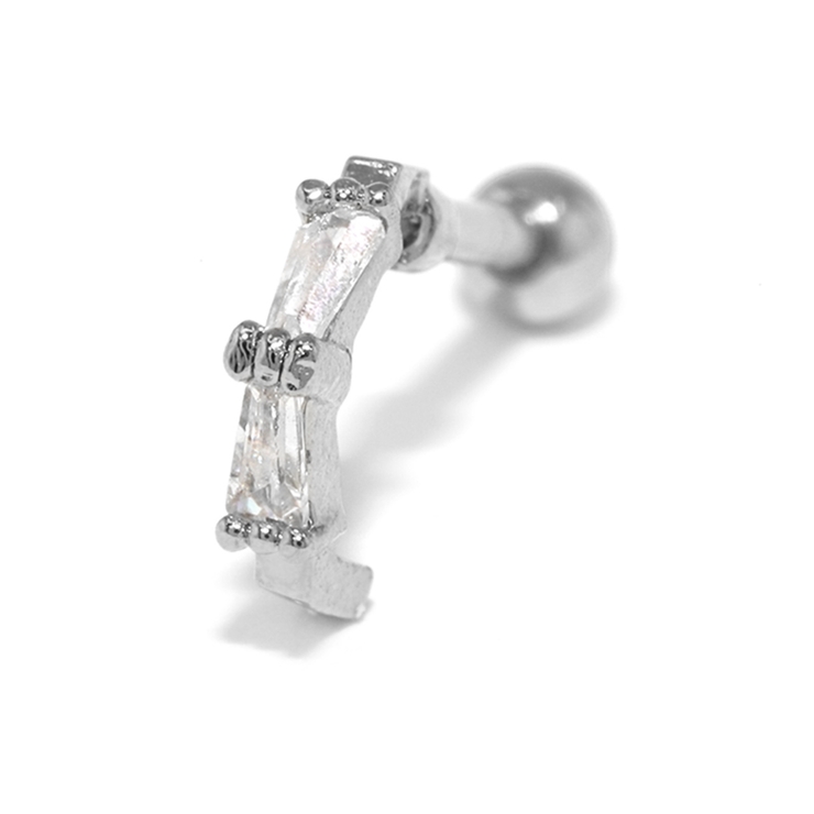 シルバー | 軟骨ピアス スクエアカーブジュエル キュービックジルコニア | ボディピアス専門店凛RIN