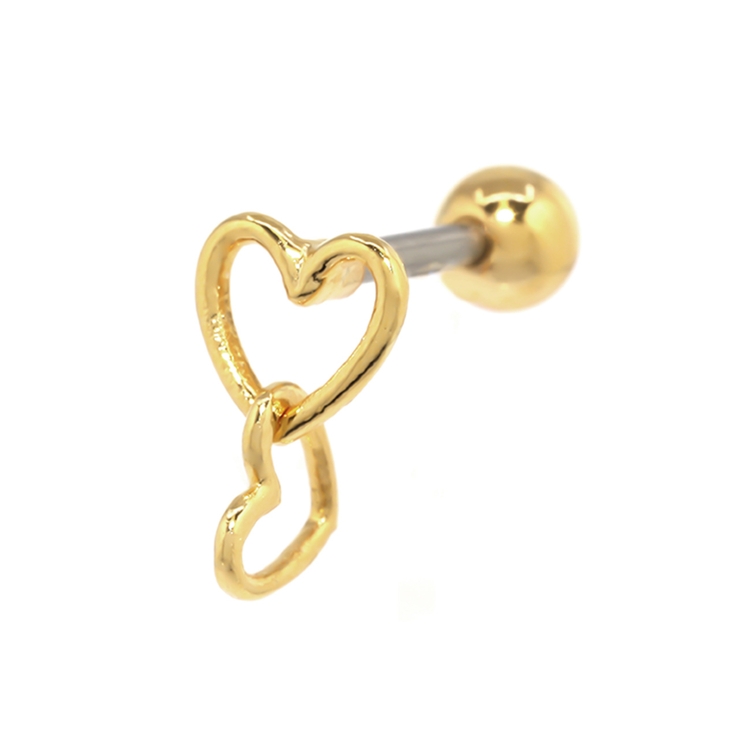 ゴールド | 軟骨ピアス ハートWハートフレーム ダブル揺れる | ボディピアス専門店凛RIN