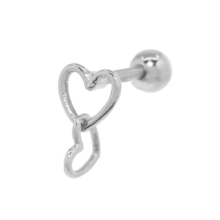 シルバー | 軟骨ピアス ハートWハートフレーム ダブル揺れる | ボディピアス専門店凛RIN