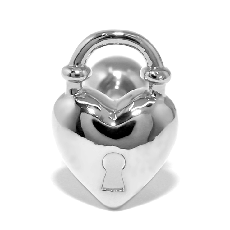 シルバー | 軟骨ピアスハート南京錠 鍵錠前ロックかわいい ストレートバーベルボディピアス | ボディピアス専門店凛RIN