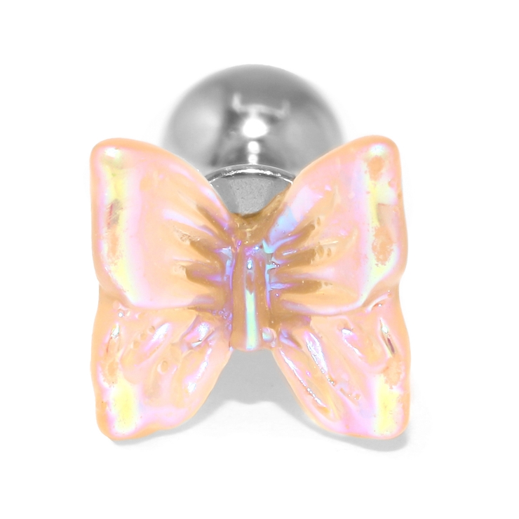 コーラルピンク | 軟骨ピアス クリアキラキラ 蝶々バタフライ透明感アクリル | ボディピアス専門店凛RIN