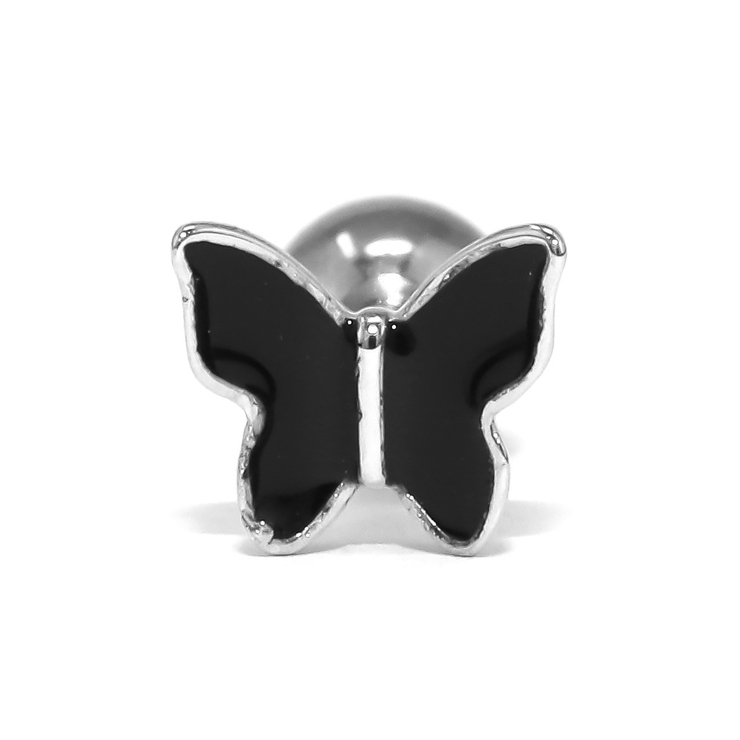 ブラック | 軟骨ピアス 蝶々 金属アレルギーサージカルステンレスつけっぱなしピアス | ボディピアス専門店凛RIN