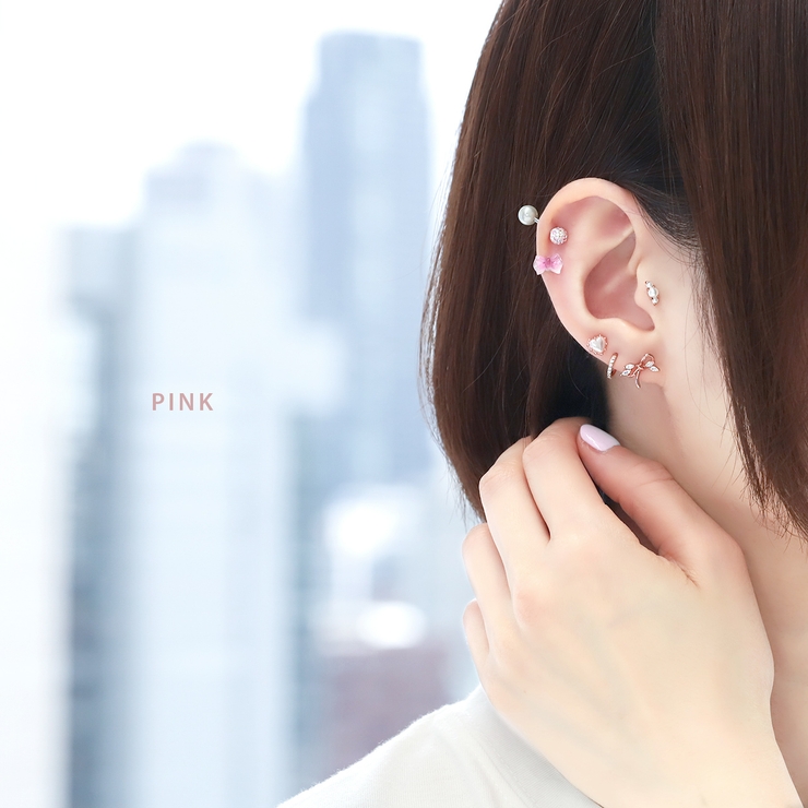 リボンかわいいキラキラ 軟骨ピアス ストレートバーベル | ボディピアス専門店凛RIN | 詳細画像5 