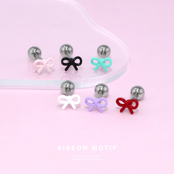 軟骨ピアス リボン小さめかわいい オシャレカラフルストレートバーベル | ボディピアス専門店凛RIN | 詳細画像2 