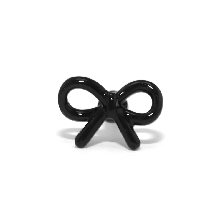ブラック | 軟骨ピアス リボン小さめかわいい オシャレカラフルストレートバーベル | ボディピアス専門店凛RIN