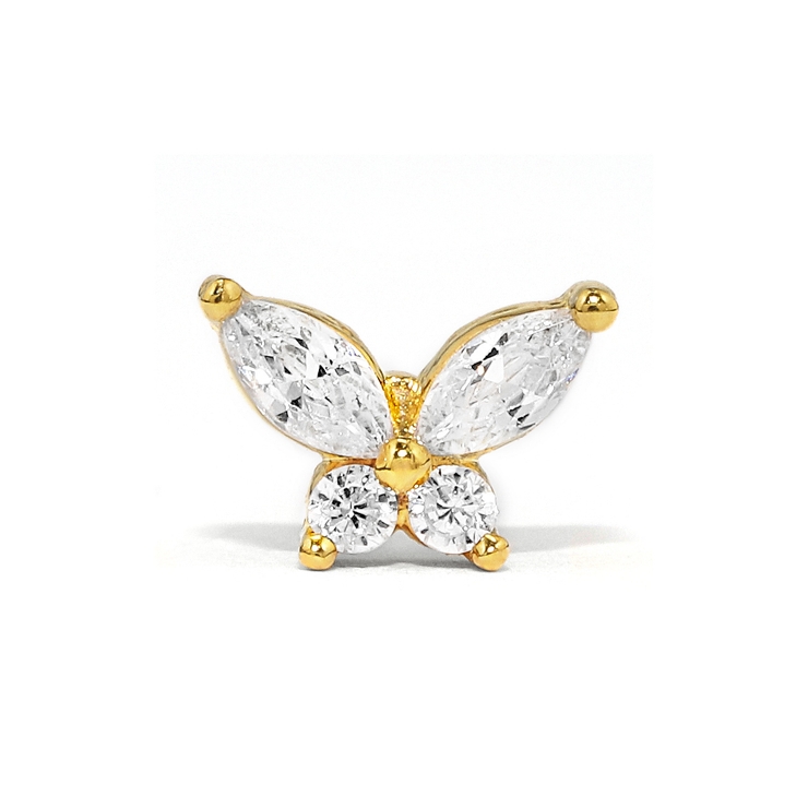 ゴールド | 軟骨ピアス 蝶々バタフライ小さめ ジュエルキュービックジルコニア | ボディピアス専門店凛RIN