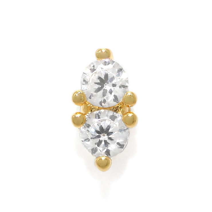 ゴールド | 軟骨ピアス ミニ２粒ジュエル立爪キュービックジルコニア ボディピアス | ボディピアス専門店凛RIN