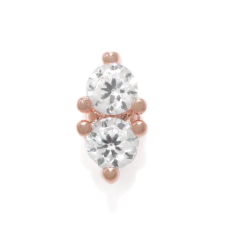 ピンクゴールド | 軟骨ピアス ミニ２粒ジュエル立爪キュービックジルコニア ボディピアス | ボディピアス専門店凛RIN