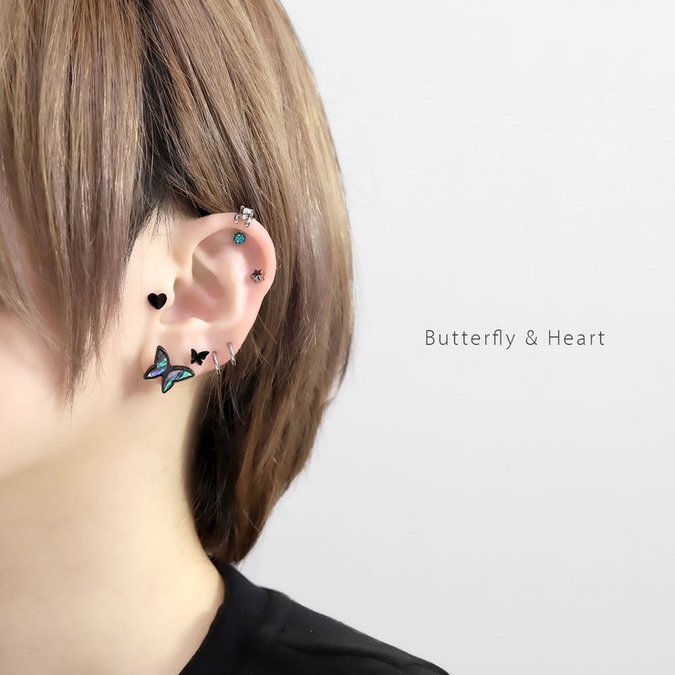 軟骨ピアス 蝶ハート黒バタフライちょうちょブラックかわいい ボディピアス | ボディピアス専門店凛RIN | 詳細画像4 