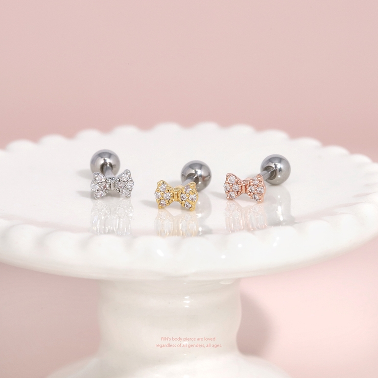 軟骨ピアス リボンミニ小さめバレエコアかわいいジュエルキュービックジルコニア ボ… | ボディピアス専門店凛RIN | 詳細画像2 