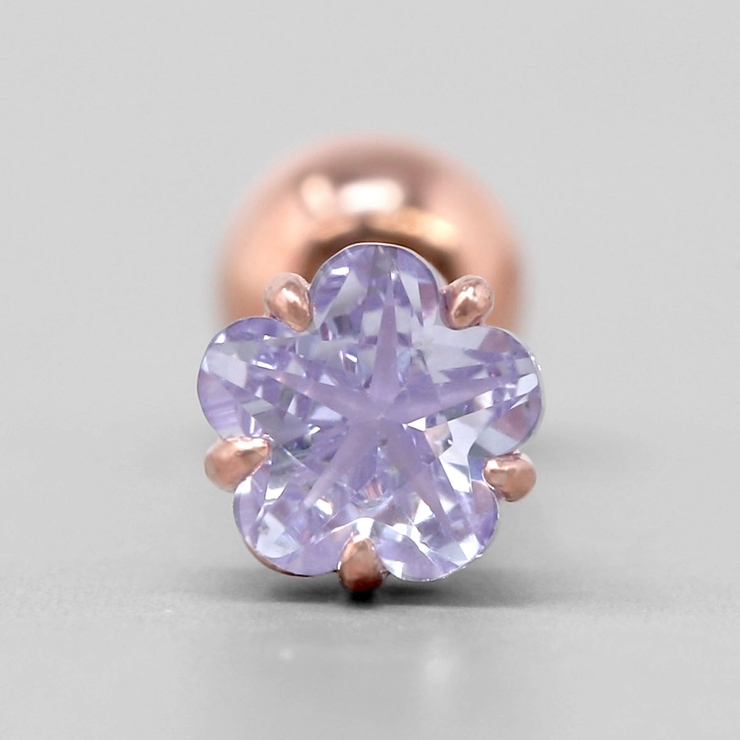 ピンクゴールド・パープル | 軟骨ピアス 花ジュエルお花フラワー植物一粒ジュエルシンプル ボディピアス | ボディピアス専門店凛RIN