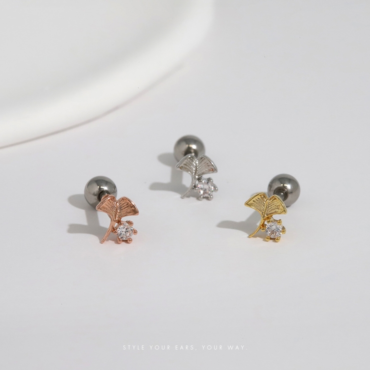 軟骨ピアス イチョウ葉リーフ植物秋ジュエルキュービックジルコニア ボディピアス | ボディピアス専門店凛RIN | 詳細画像2 