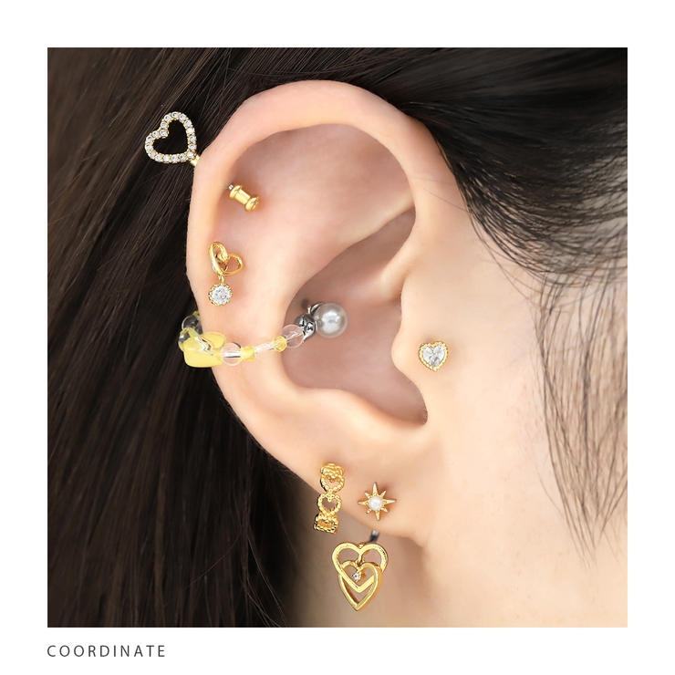 勇気さん専用　美品　エルドブレアス　PR 軟骨ピアス Wハートフレーム揺れるプチジュエルストレートバーベル