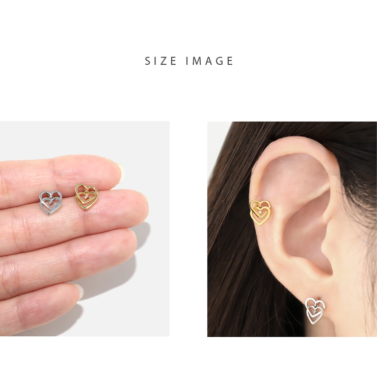 軟骨ピアス Wハートフレーム揺れるプチジュエルストレートバーベルボディピアス キ… | ボディピアス専門店凛RIN | 詳細画像7 