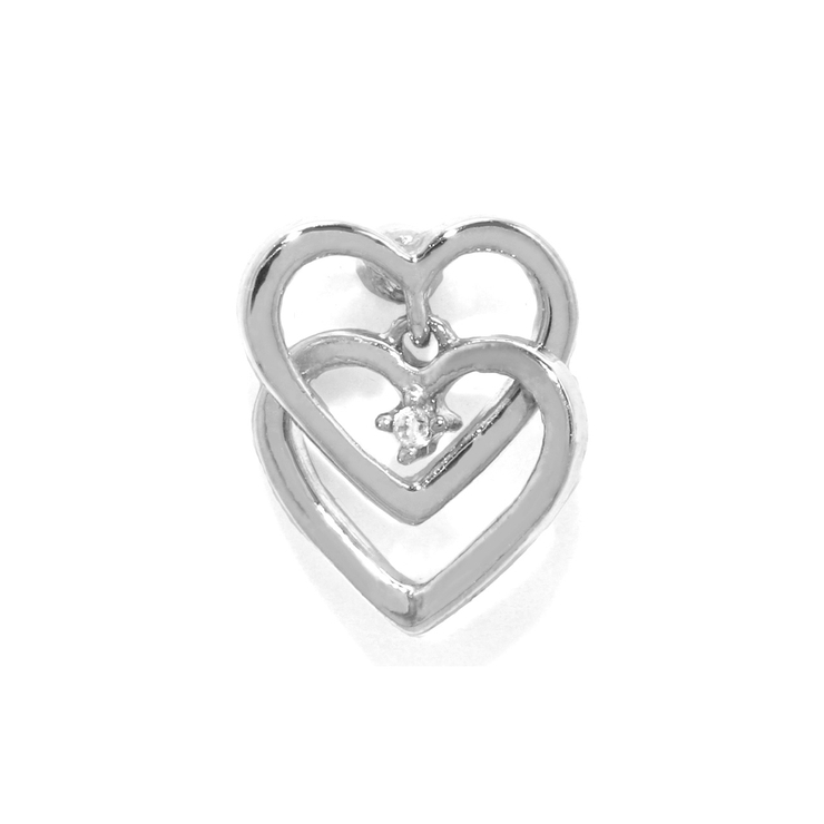 シルバー | 軟骨ピアス Wハートフレーム揺れるプチジュエルストレートバーベルボディピアス キ… | ボディピアス専門店凛RIN