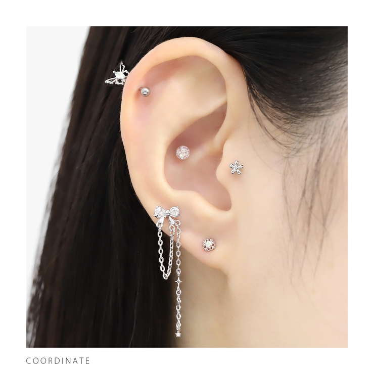 軟骨ピアス リボンチェーンロング揺れるかわいいキュービックジルコニア ボディピアス | ボディピアス専門店凛RIN | 詳細画像5 